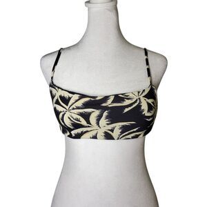 NWT Billabong Palm Side Bralette Bikini Top M/10 Black Cream Tropical Palm Tree